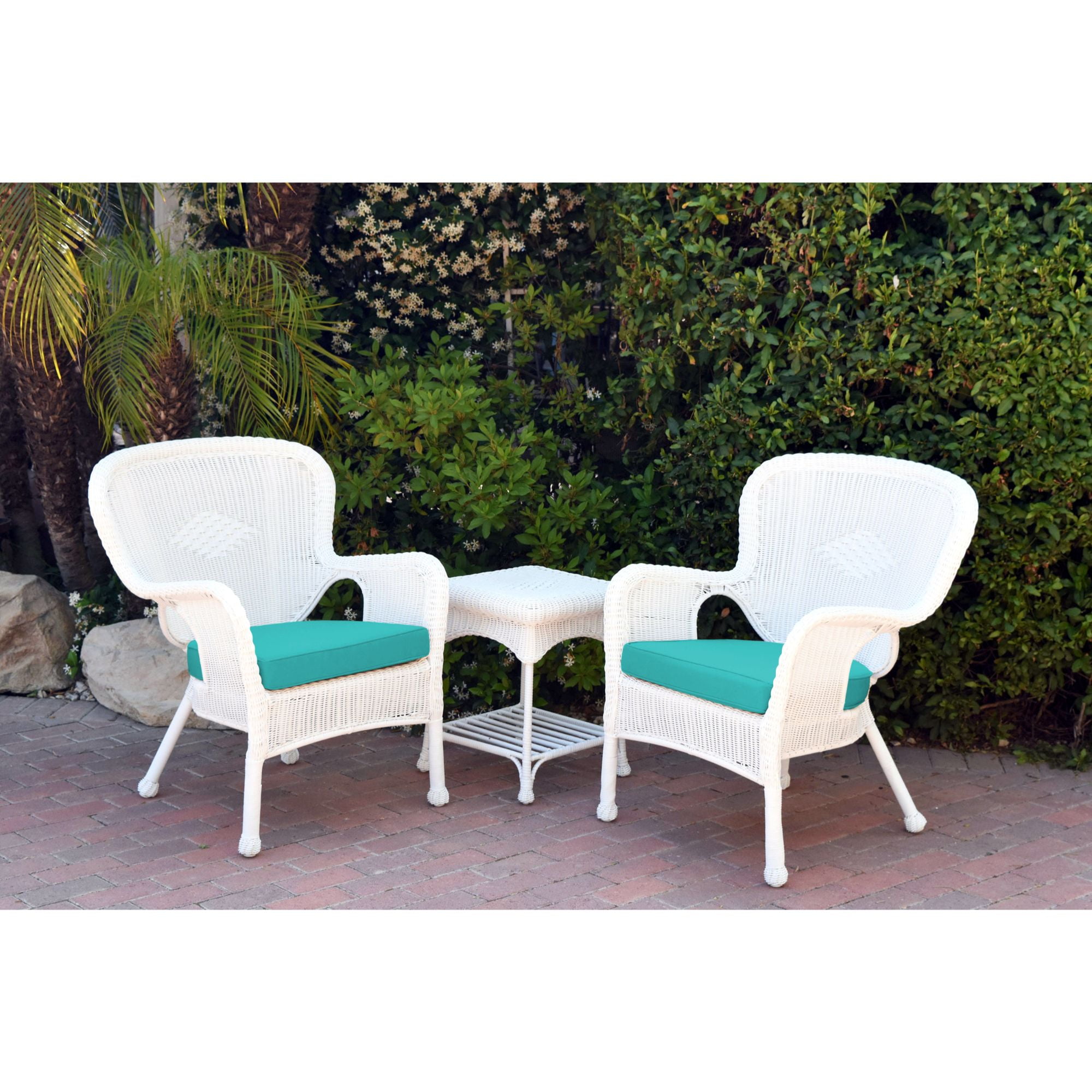 3-Piece White Resin Wicker Outdoor Furniture Patio Conversation Set
