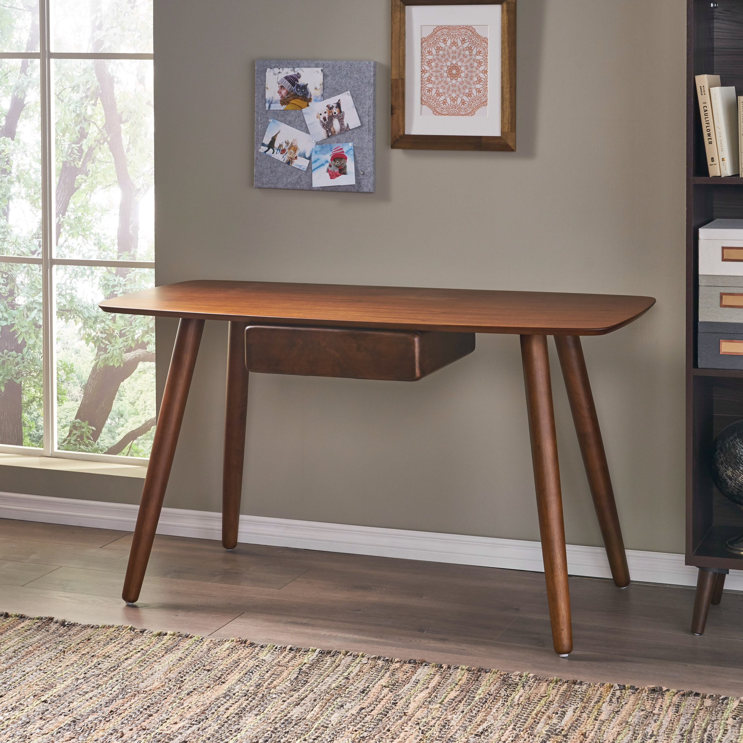 Euroco Study Computer Desk,Office Desk, Study Table,Writing Desk with Drawer for Home ,Office Modern Furniture,Walnut Color