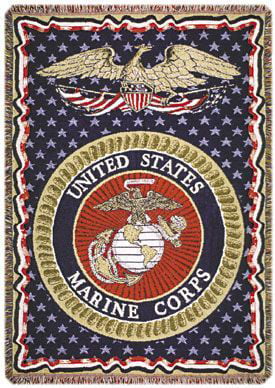 Blanket Fleece Throw Military U S Marine Corps USMC emblem 50"x60" NEW w/ sleeve