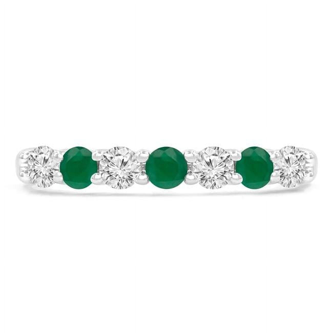 Majesty Diamonds MDR220050-P 0.5 CTW Round Green Emerald 7-Stone Alternating Semi-Eternity Anniversary Wedding Band Ring in 14K White Gold