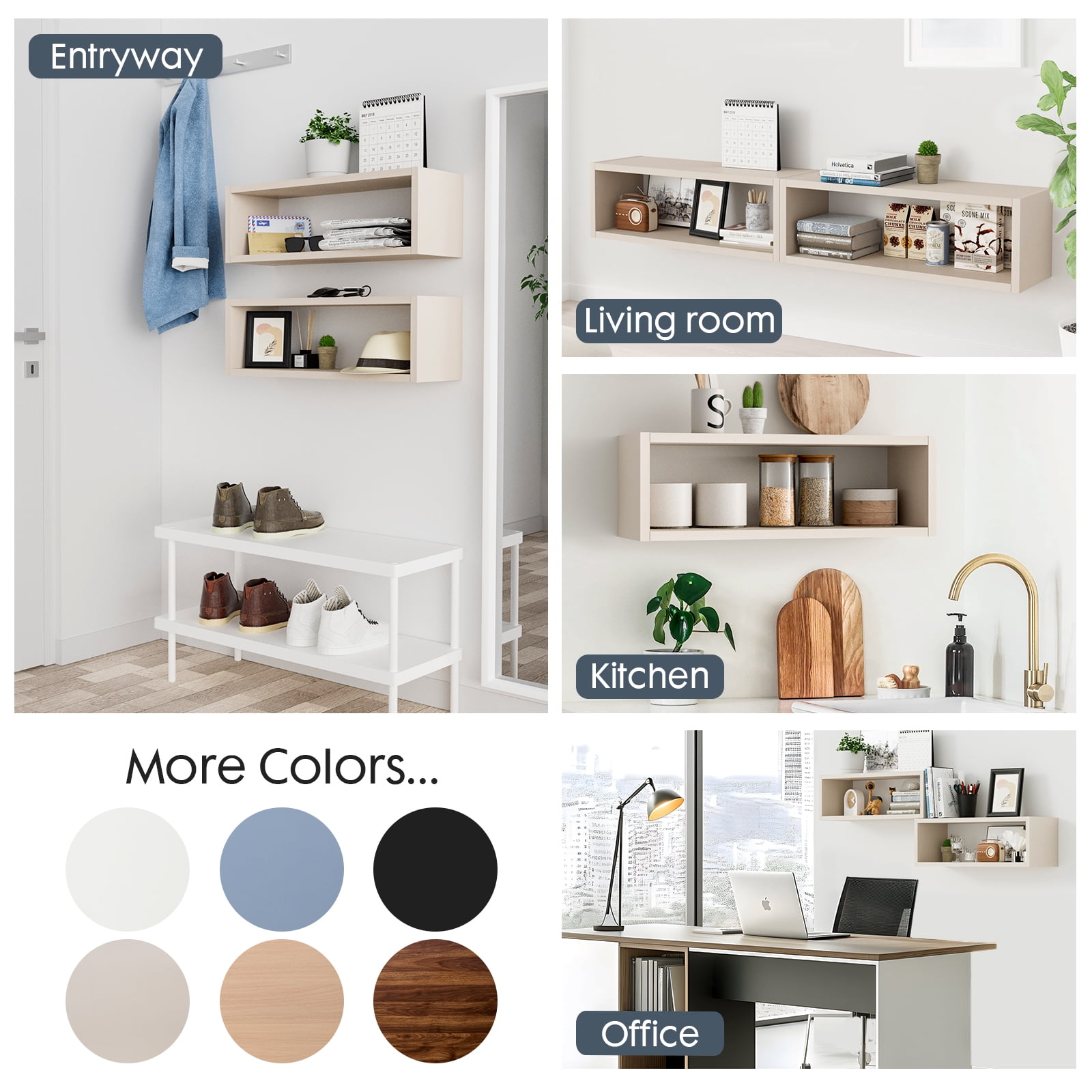 Kaboon 24" Floating Cube Shelves, Set of 2, Wall Mount Decorative Hanging Shelves, Beige Leather