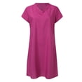 thumbnail image 4 of YAYUBA Black Dresses for Womens Fashion Dress Solid Color Short Sleeve V Neck Mid Length Dress Beach Vacation Clothes for Women, 4 of 5