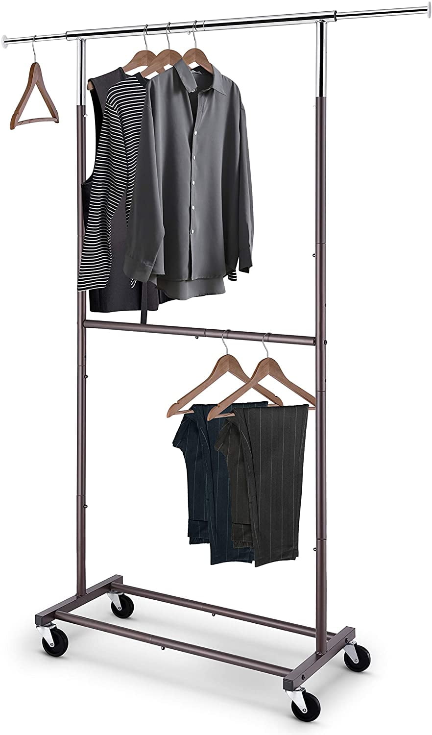 200lb Heavy Duty Garment Rack Rolling Clothing Collapsible Rack Shelf W/ Rod