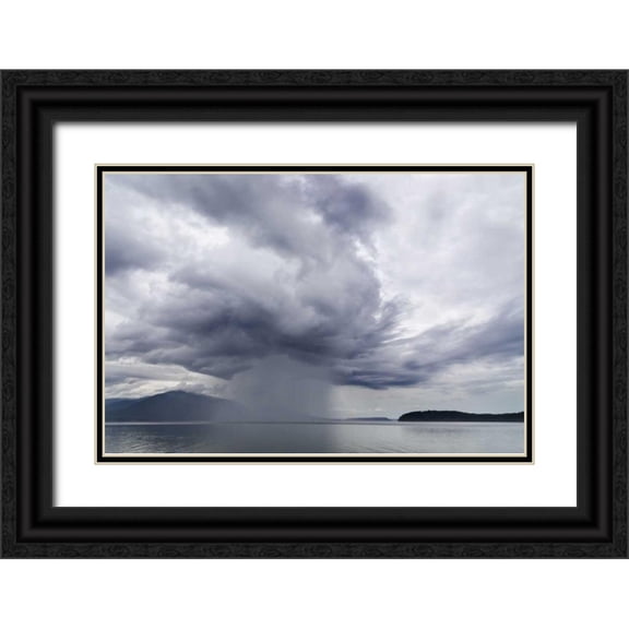 Paulson, Don 32x23 Black Ornate Wood Framed with Double Matting Museum Art Print Titled - Washington, Seabeck Rainstorm over Hood Canal
