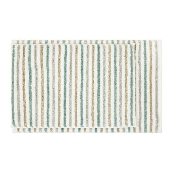 Mainstays Multi-Color Stripe Tufted 2 Piece Bath Rug Set, 100% Polyester with Anti-Skid Backing, 17"x24" / 20"x30"