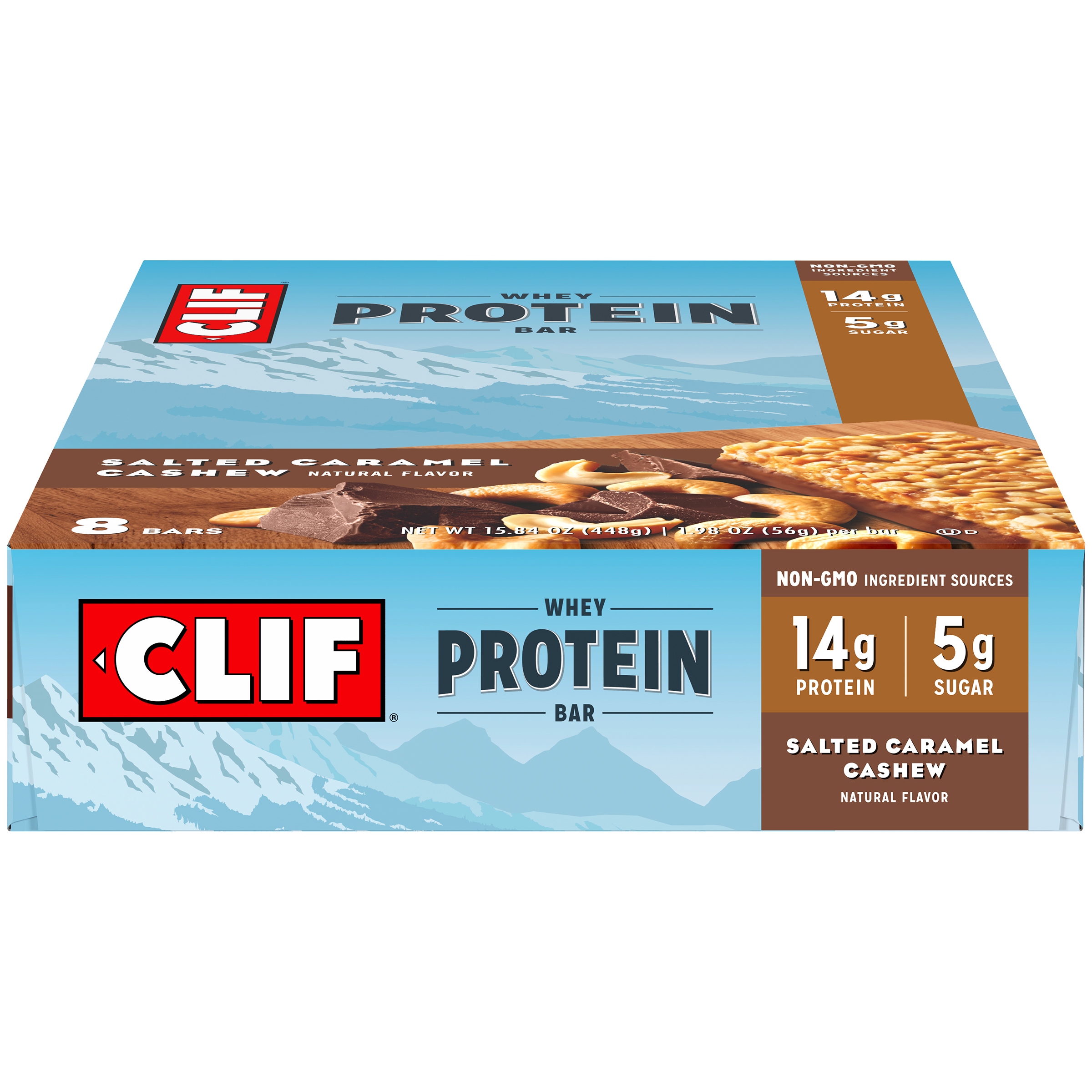 Clif Whey Protein Bars, Salted Caramel Cashew, 8 Bars, 1.98 Oz each
