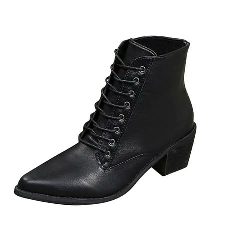 

Fashion Female Warm Boots High Heel Womens Toe Short Heel Boots Lace-Up Thick Boots Fashion Pointed Womens Boots