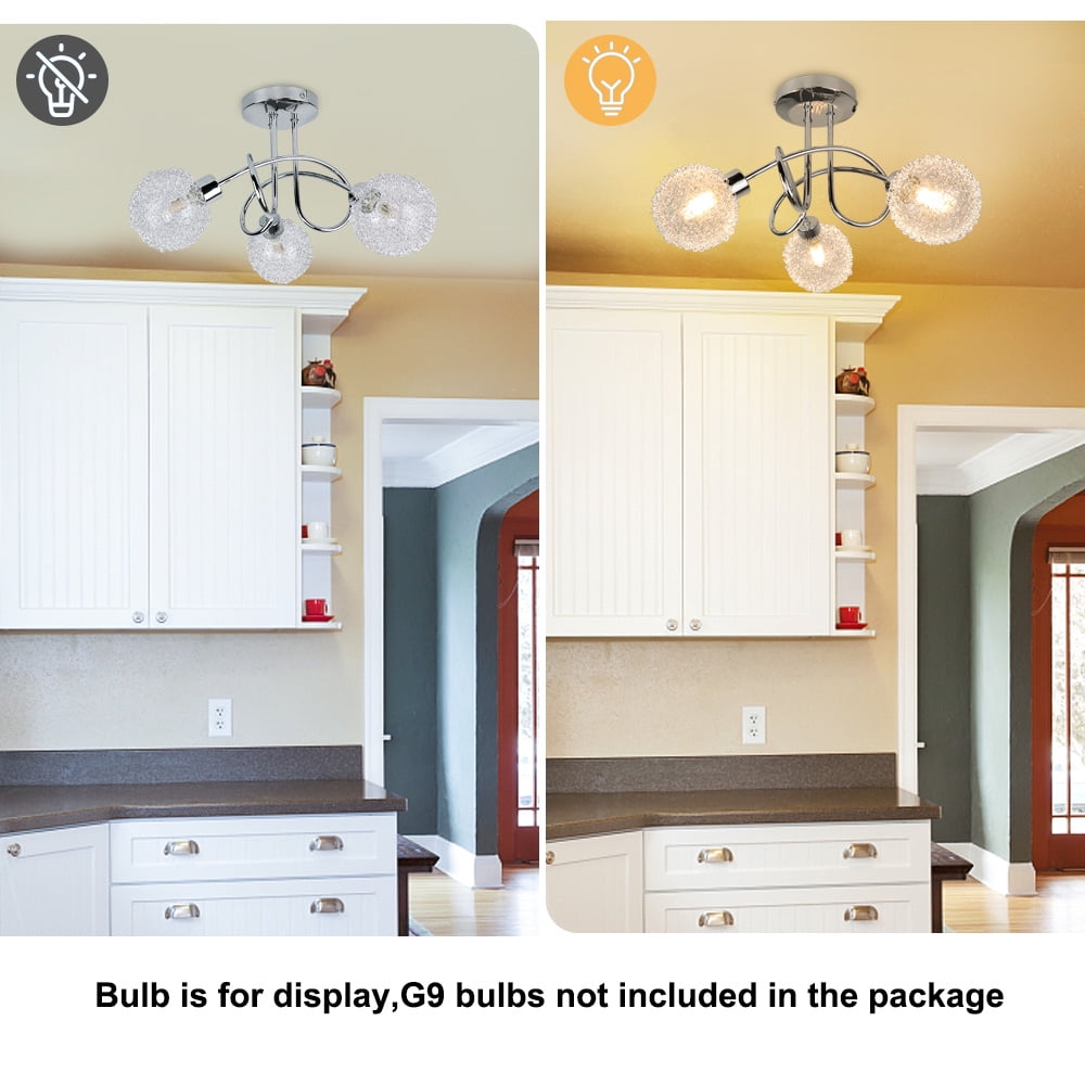 Depuley 3-Light Semi Flush Mount Ceiling Light, Modern Globe Ceiling Lamp with Glass Shade, Elegant Chandelier for Bedroom, Kitchen, Dining Room, Hallway, G9 Base