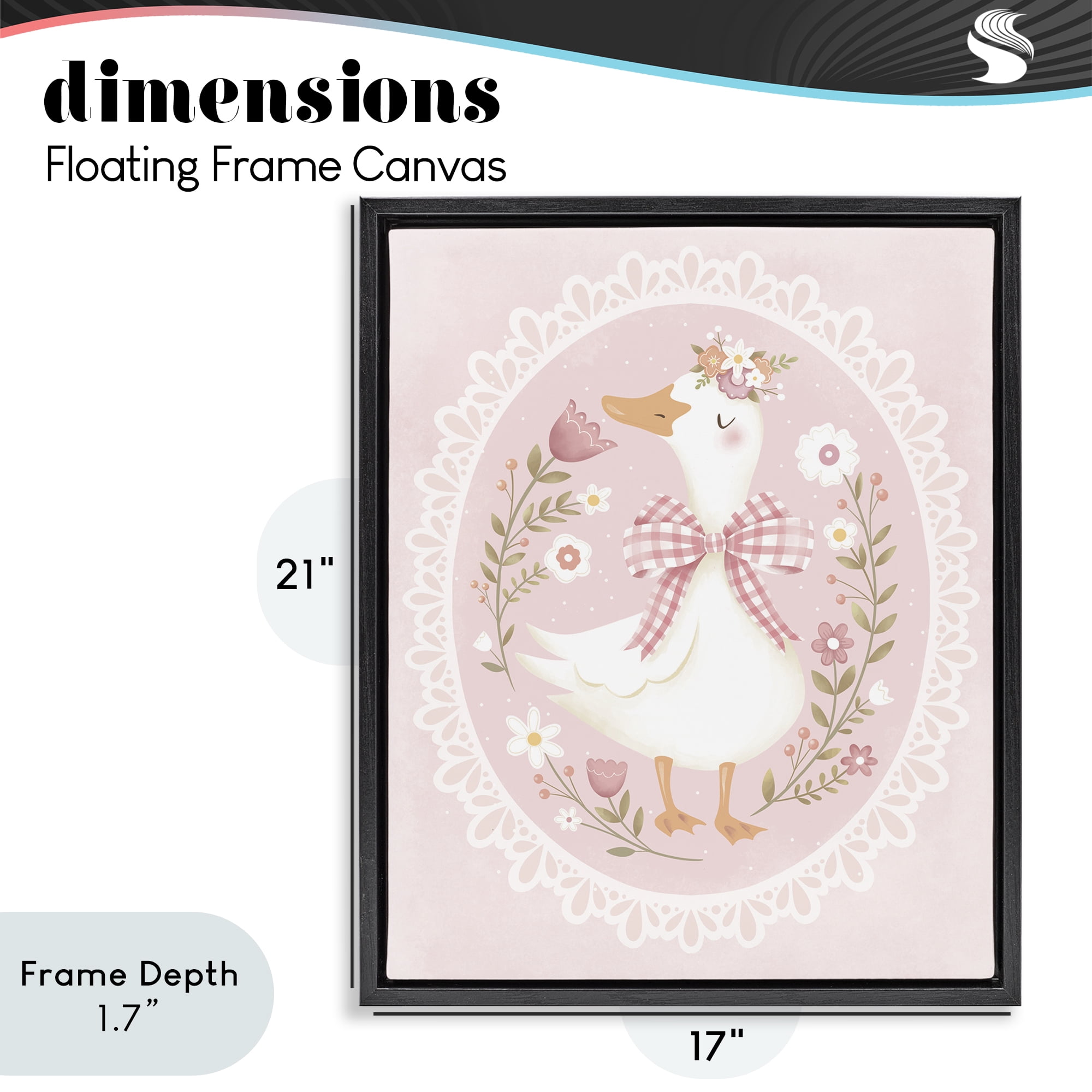 Stupell Industries Pink Floral Spring Goose Black Framed Floater Canvas Wall Art, design by Penny Aguilera