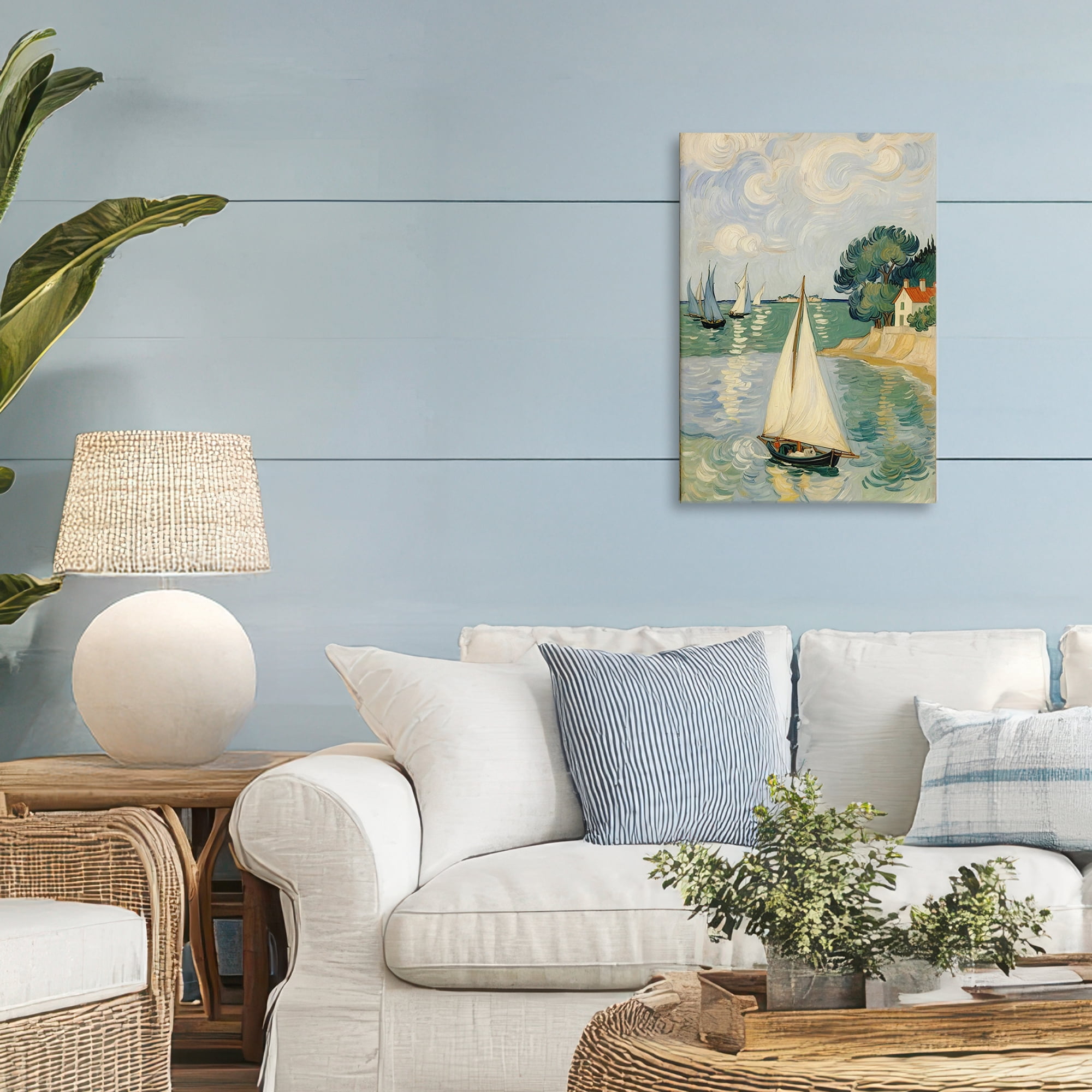 Stupell Industries Coastal Sailboats Under Swirling Clouds Canvas Wall Art, design by Angie Hawke