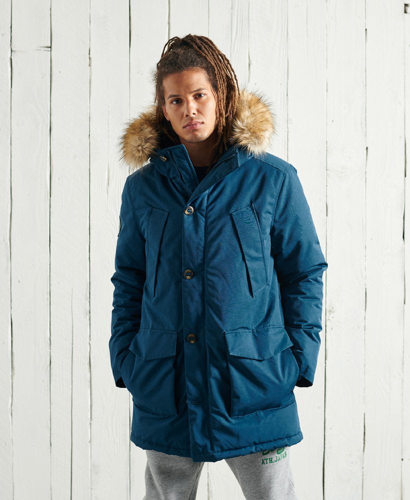 Details about   Superdry Faux Fur Parka Jacket Warm Long Hooded Padded Everest Winter Coat Blue