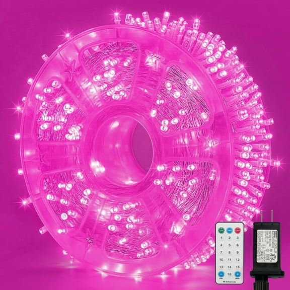 165FT 500 LED String Lights, Pink Fairy Lights Plug in, 16 Modes Transparent Pink Wire, 3m Power Cord, 29V Low Voltage for Indoor Outdoor Christmas Wedding Decoration