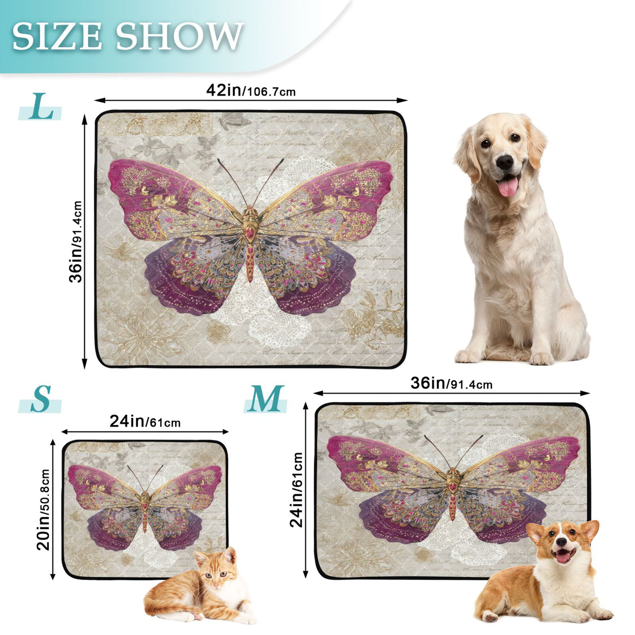 Qxltty Dreamy Butterfly Cat litter Pads Pet Set of 3 Diaper Mats Center Anti-leakage Layer Absorbent Soft and Comfortable