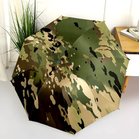 Camouflage Print Automatic Folding Umbrella, Portable 8-Rib Windproof Rain Umbrella for Outdoor, Travel, and Daily Use