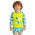 thumbnail image 2 of Toddler Boy Swimsuit Kids Tropical Palm Print Long Sleeve Swim Shirt and Shorts 2 Piece Sun Set Multicolour 9-12 Months, 2 of 7
