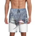 thumbnail image 1 of Balery Watercolor Winter Landscape For Christmas Pantalones cortos de pijama de punto de algodón para hombre con cinturilla y bolsillos-Large, 1 of 6