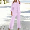 thumbnail image 4 of Womens Pant Suit Long Sleeve Daily Casual Solid Shirt Tops Pockets Shirt Trousers Set Two Piece Sets for Women, 4 of 5