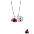 thumbnail image 2 of Delight Jewelry Resin Hot Pink & Black Ladybug Sweetie Silvertone Script Initial Disc - T - Charm Necklace, 20"+3", 2 of 4