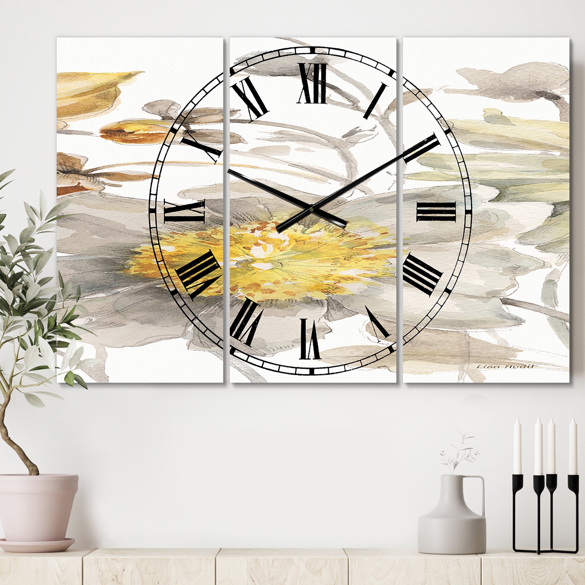 Designart 'Fields of Gold Watercolor Flower III' Traditional wall clock