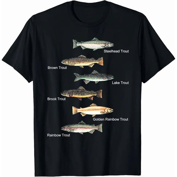 Trout Species Identification Chart Fishing Graphic for Fisherman Unisex Short Sleeve Casual T-Shirt