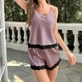 thumbnail image 5 of Ohufall Summer Womens Cami Pajama Sets 2 Piece Silky Satin Pj Sets Solid Color Sleeveless Camisole Tops with Shorts Fashion Lace Edge Lounge Sleepwear Sets, 5 of 5