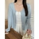 thumbnail image 4 of Camisa fina ahuecada de color sólido con cuello en V y protección solar para chica regordeta de talla grande, cárdigan de punto de verano para mujer con aire acondicionado, 4 of 6