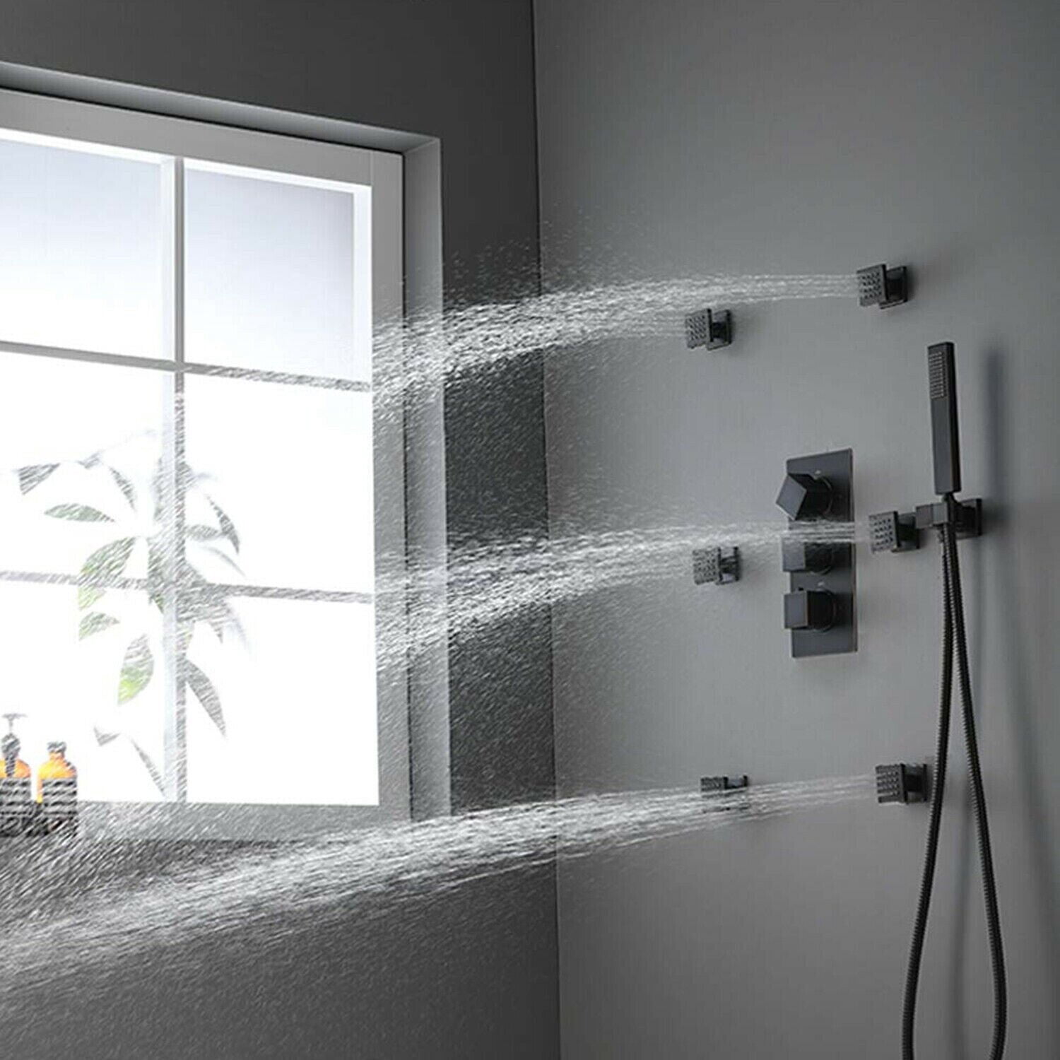 Thermostatic Shower Faucet Set 8"LED Rain Shower Head Combo Massage Mixer System