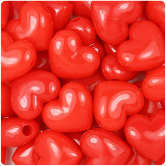 BeadTin Bright Red Opaque 18mm Heart Pony Beads (24pcs)