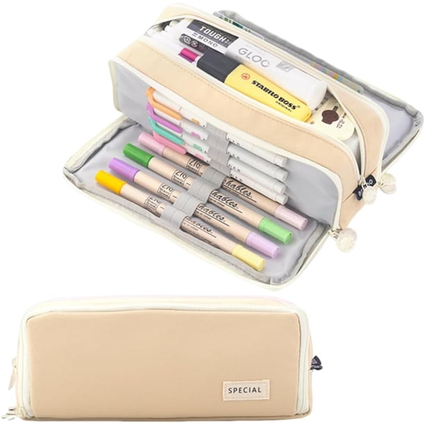 Estuche iSuperb de 3 compartimentos para lápices, organizador de lápices de gran capacidad, soporte de lona Oxford, almacenamiento de papelería para niños, adolescentes, niñas, niños, estudiantes,