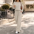 thumbnail image 5 of SUNBS 2 Piece Sets for Women Fall Outfits Lounge Sets Crew Neck High Waist Wide Leg Pants for Travel Airport Casual Clothes, 5 of 9