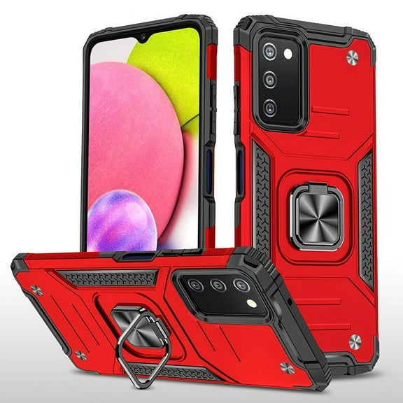 Xhy Samsung Galaxy A03S Case with Magnetic Ring Holder Kickstand Military Grade Full Body Double Layer Drop Protection Rugged Durable Detachable for Samsung Galaxy A03S Phone - Red