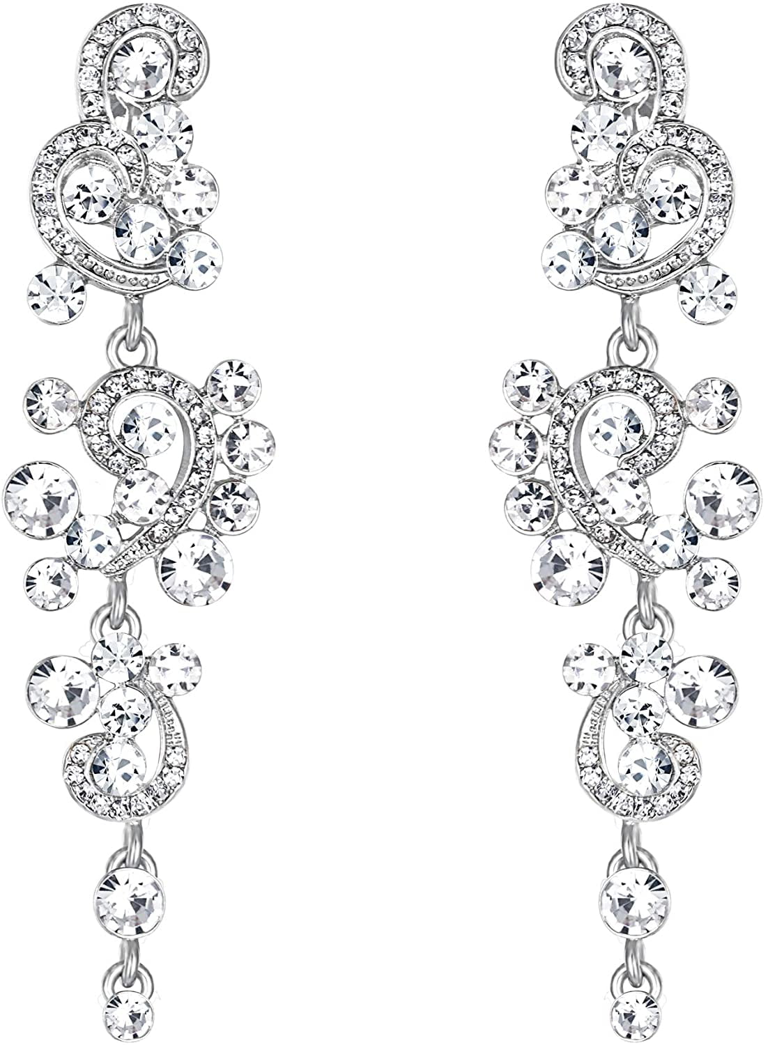 aliveGOT Womens Bohemian Crystal Flower Wedding Bridal Bling Clip-On Dangle Earrings