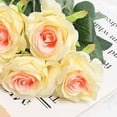 thumbnail image 3 of 5 piezas de flores artificiales de color amarillo brillante y rosa para una decoración duradera, ramo de rosas de seda vibrantes, 3 of 5