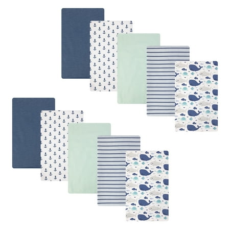 Hudson Baby Cotton Flannel Burp Cloths 10-Pack, Sea Friends, One Size