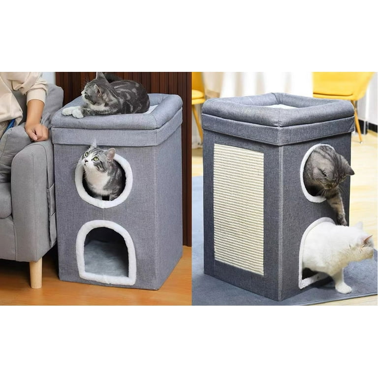 Cat Bed House with Scratch Pad Hideaway Hut Washable Mat Large