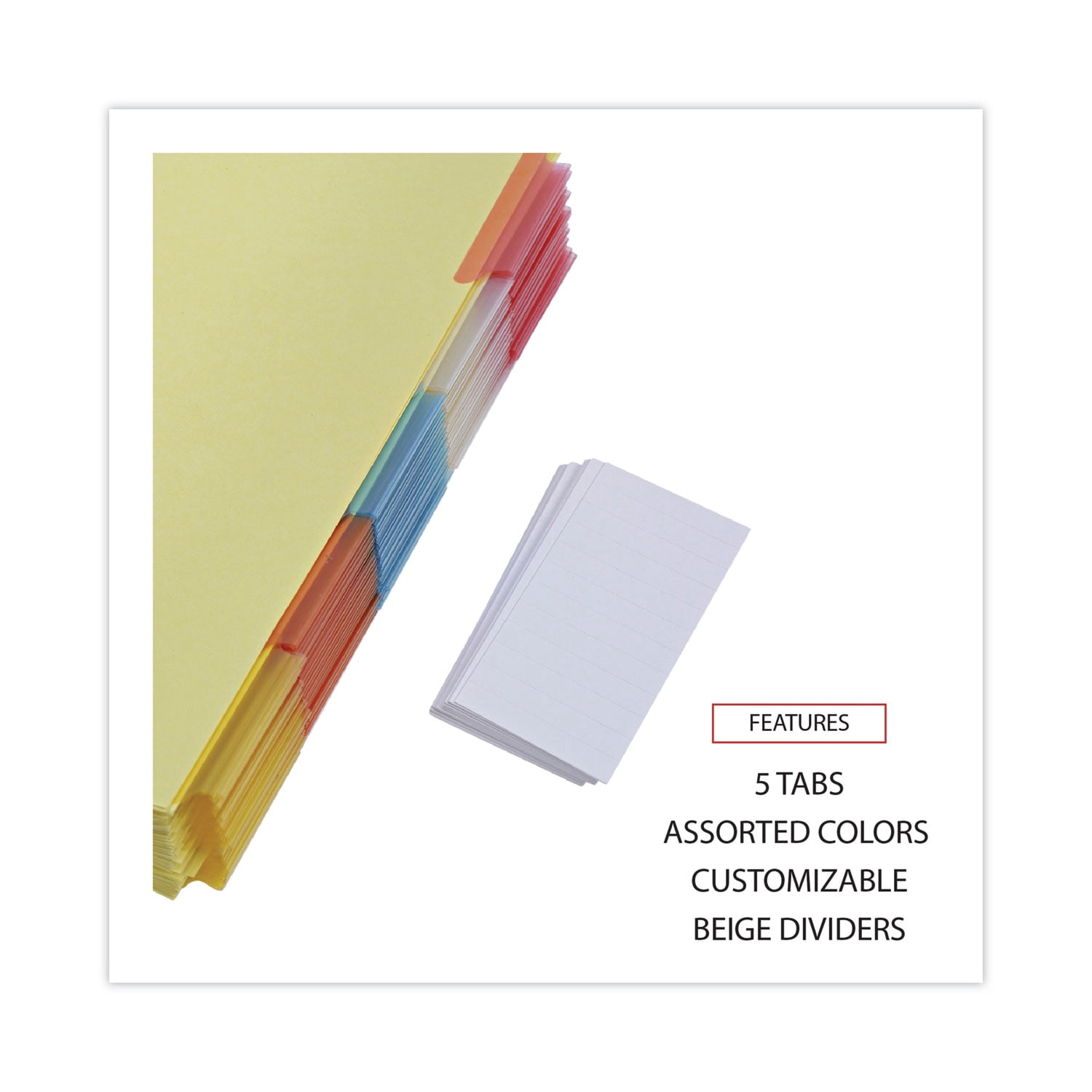 Universal UNV20860 Deluxe Extended Insertable Tab Indexes with 5 Assorted Tabs - Buff (24/Box)