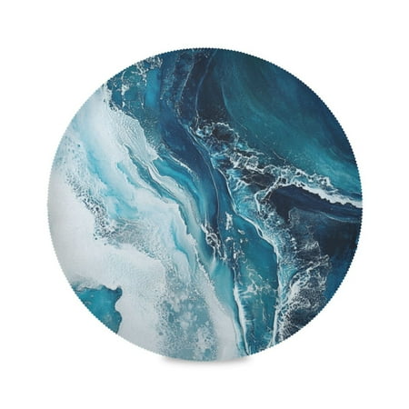 

Round Plate Mat 15.4x15.4 Inchesx1 Placemat Table Mat Kitchen Mat Coffee Mat Fabric Thick Strong Wear-Resistant Heat Resistance Beautiful Blue Wave
