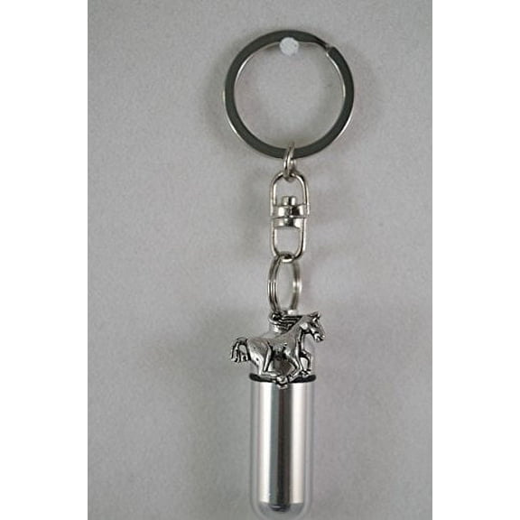 Silver Running Horse CREMATION URN Keepsake with Laser ENGRAVED Heart - on Swivel Stainless Steel Keychain