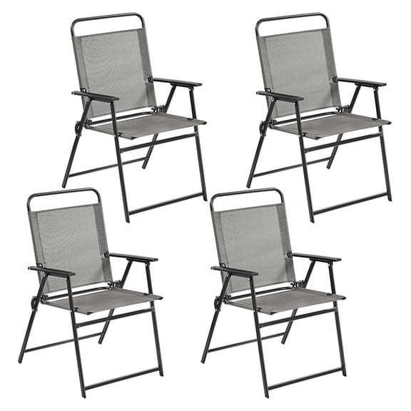WDZS Outdoor Patio Chairs Set of 4, Folding Patio Chairs with Metal Frame, Armrests, Portable Dining Chairs for Camping, Lawn, Garden and Porch, Gray