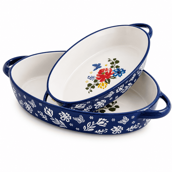 Oval Ceramic Baking Dish Blue For Oven, Lasagna, Casseroles