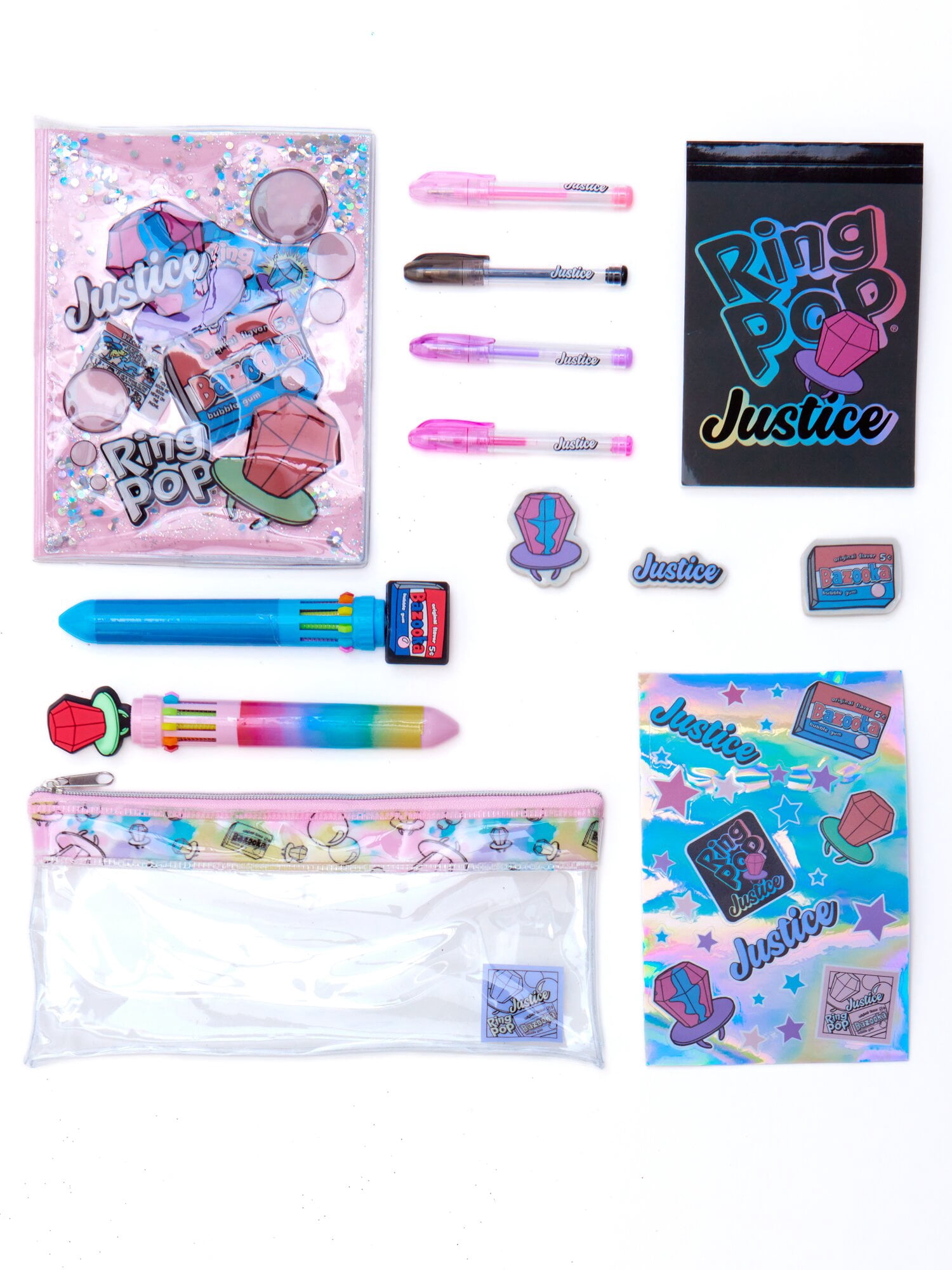 Justice Stationery Set with Ring Pop Case, 13 Piece Unisex Handbag Set for Children Ages 6 and up
