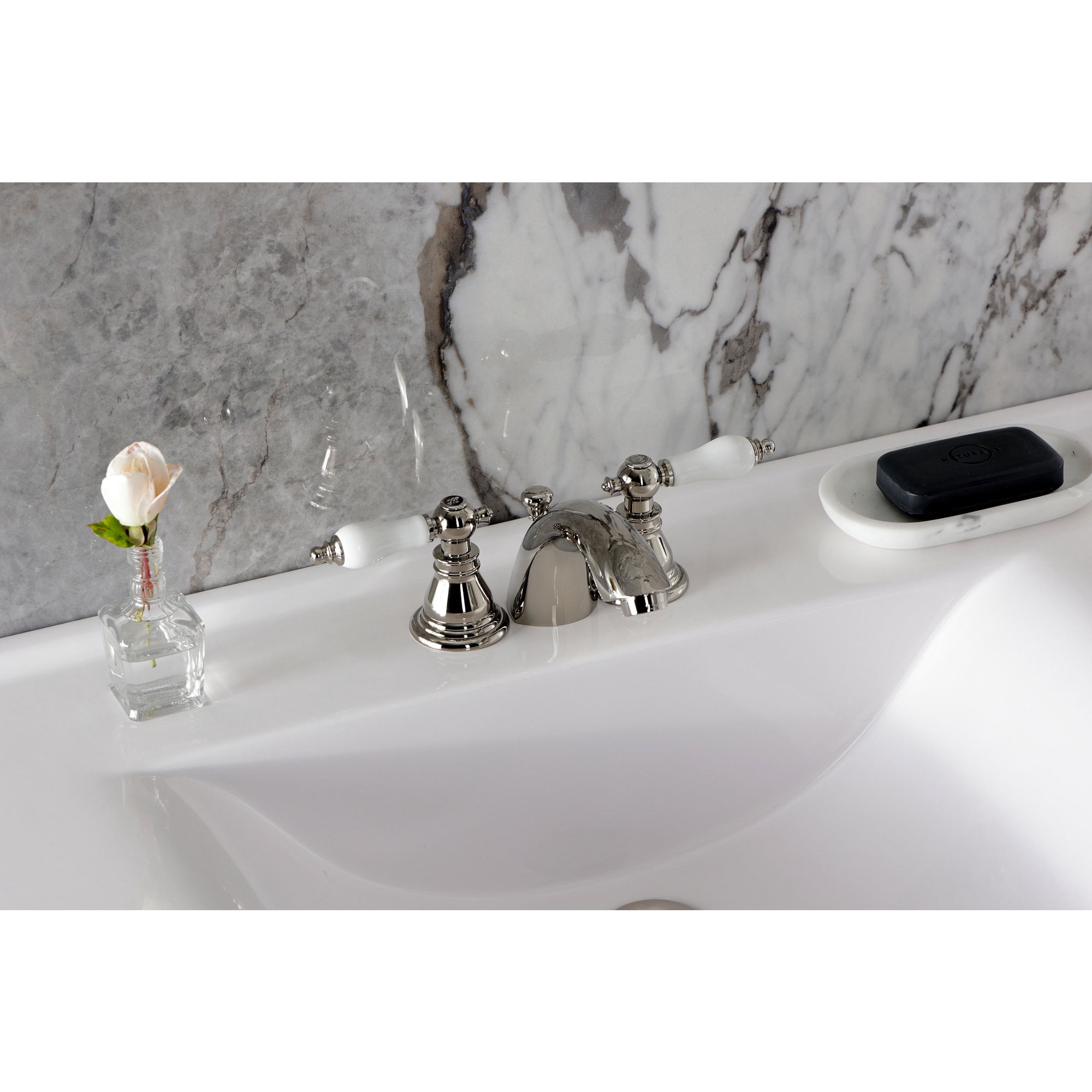 Kingston Brass KB956APLPN American Patriot Mini-Widespread Bathroom Faucet with Pop-Up Drain, Polished Nickel