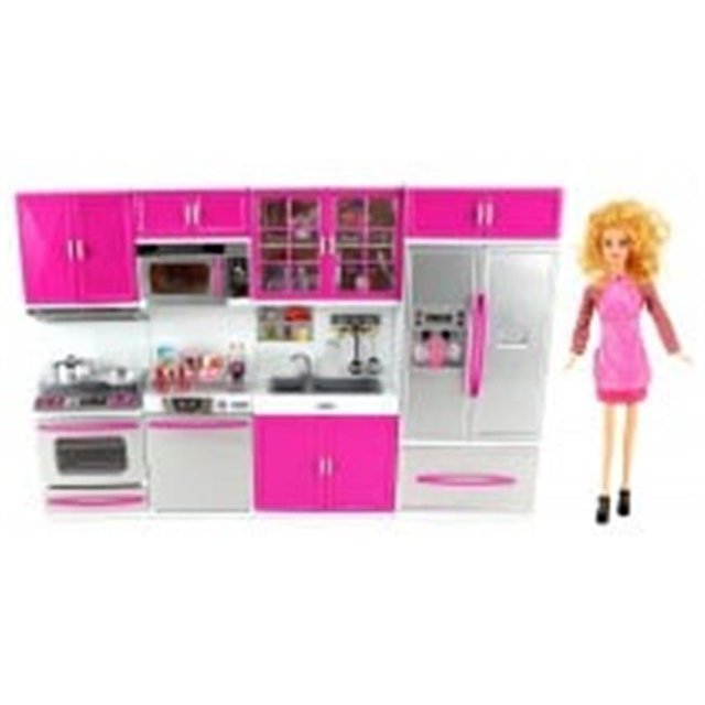 Battery Operated Toy Doll Kitchen Playset With Toy Doll, Lights, Sounds