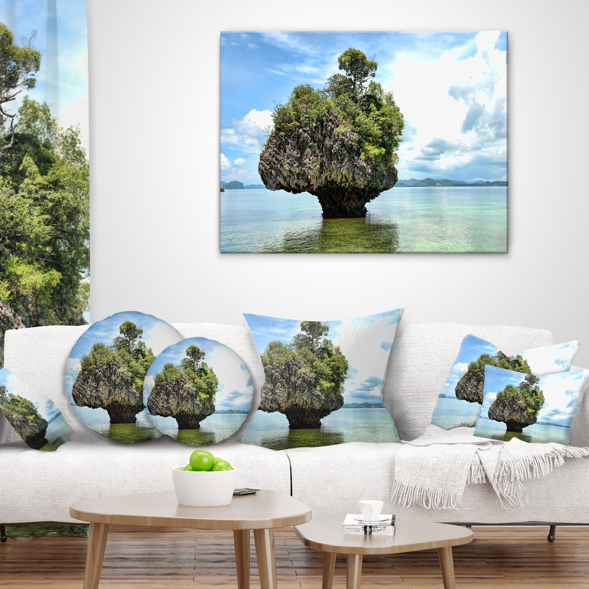 Designart Tree Island in Summer - Landscape Photography Throw Pillow - 12x20