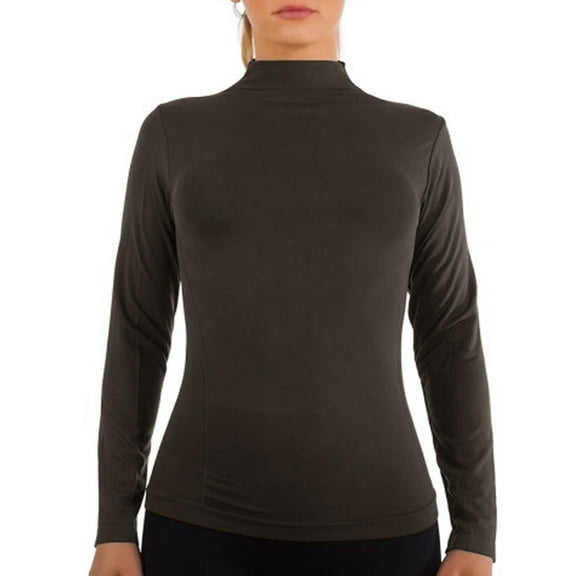 Women Long Sleeve Mock Neck Shirt Seamless Stretch Turtleneck Top Slim Fitted M-XL Plus Size