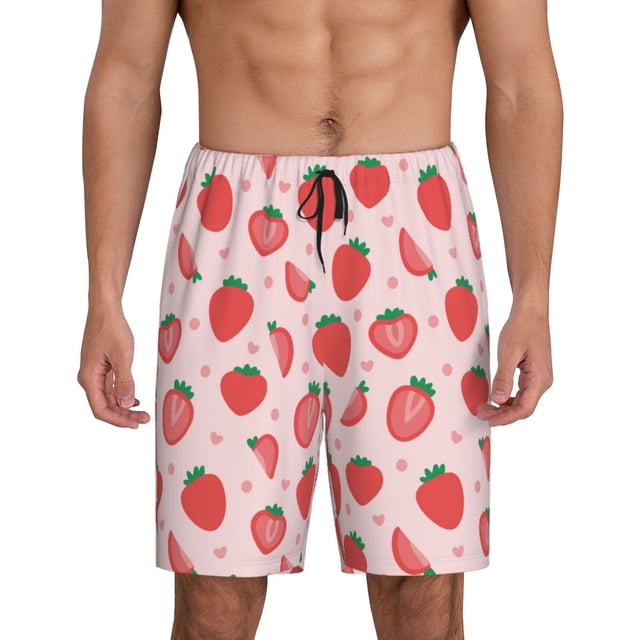 Fotbe Strawberry Pantalones Cortos de Pijama para Hombre, Ropa de Dormir, Pantalones de Pijama Cortos para Hombre-Large