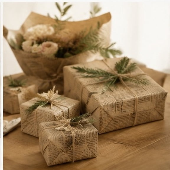 MOKKHNB Brown Kraft Wrapping Paper 1 Set, Wedding Wrap Roll for Christmas, Birthday, Holiday, Party Presents, and Crafts