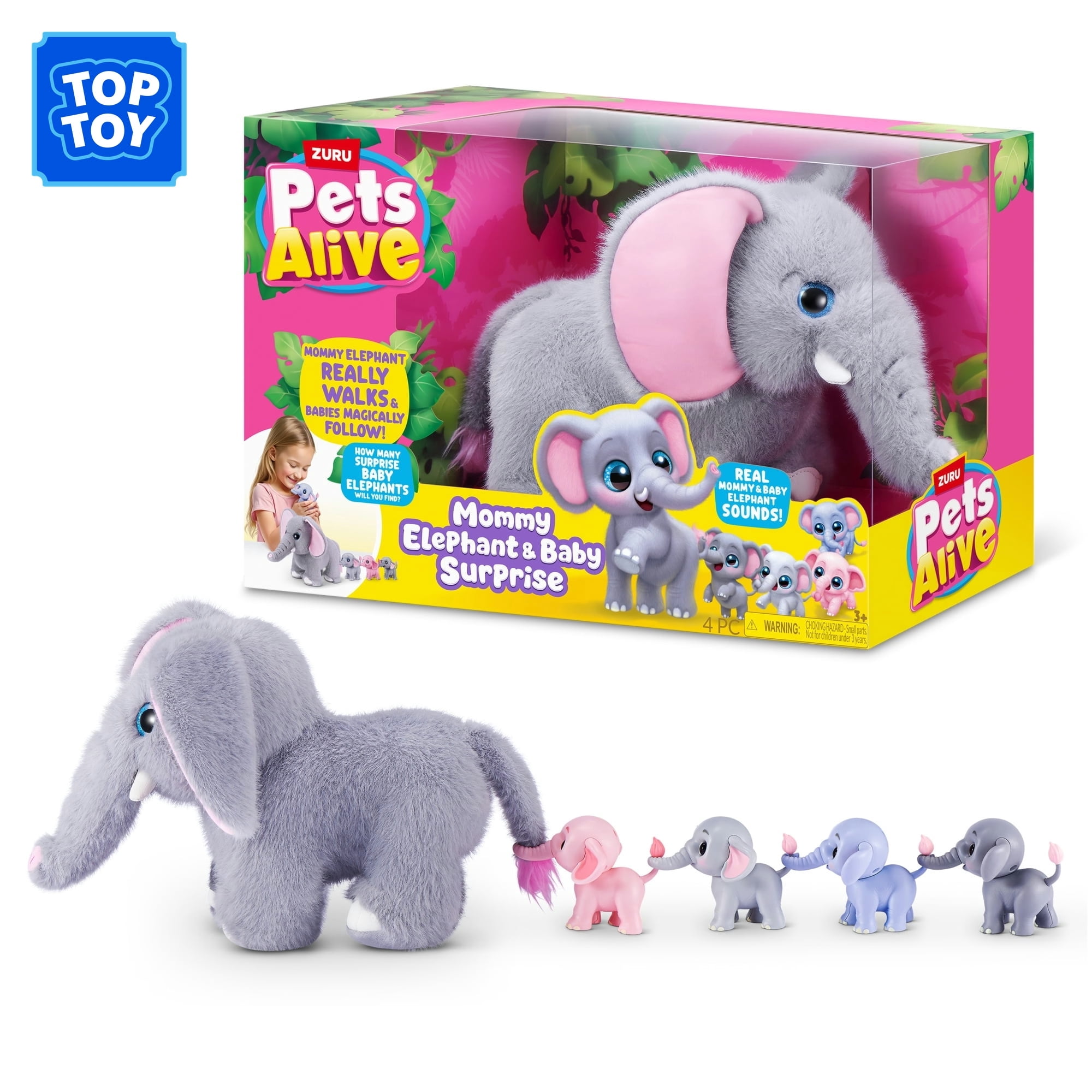 Pets Alive Mommy Elephant and Baby Surprise by ZURU - Interactive Electronic Pet Playset for Kids Ages 3+