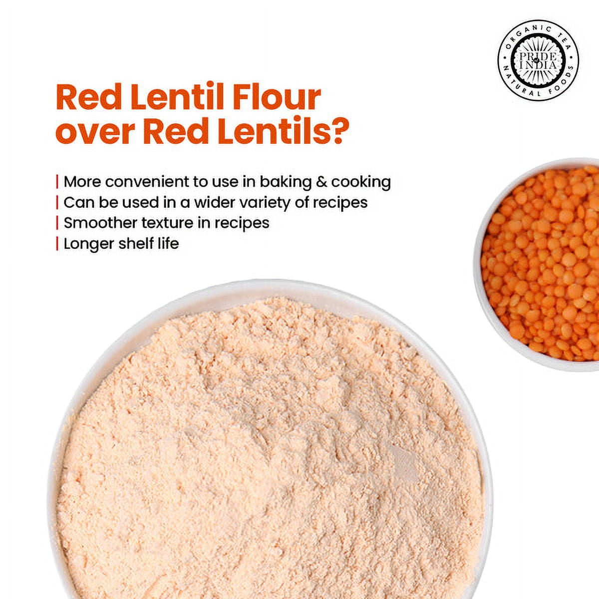 Pride of India - Pack of 6 -  Red Lentil Flour, Gluten Free, Plant Based Protein, 1 lb Jars