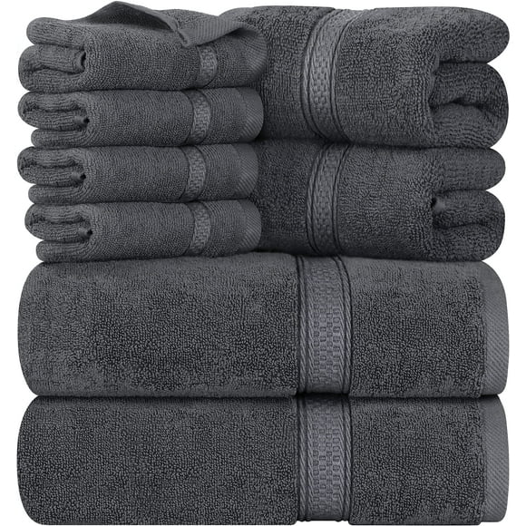 Utopia Towels 8-Piece Premium Towel Set, 2 Bath Towels, 2 Hand Towels, and 4 Wash Cloths, 600 GSM 100% Ring Spun Cotton Highly Absorbent Towels for Bathroom, Gym, Hotel, and Spa (Grey)